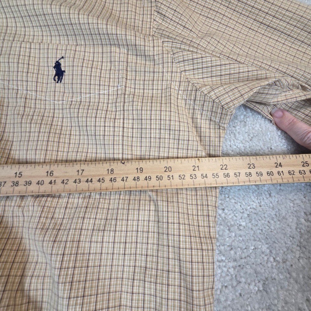 Ralph Lauren Yarmouth Shirt Mens 15 32/33 Tan Long Sleeve Plaid Cotton Pony - Picture 8 of 9
